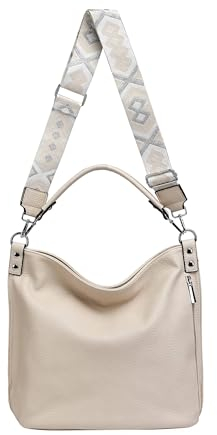 ITALYSHOP24 OBC XXL Damen Tasche mit 2 Gürtel Shopper Schultertasche Umhängetasche Hobo Bag Reisetasche Handtasche für Schule Freizeit Beuteltasche Urlaub Weekender Leder Optik Beige