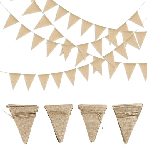 20 M Hessian Bunting 48Pcs Burlap Banner Hessian Fabric Triangle Imitated Linen Burlap Flags Party Decoration for Wedding Birthday Ceremonies Baby Showers Home Outdoor Garden Decorations