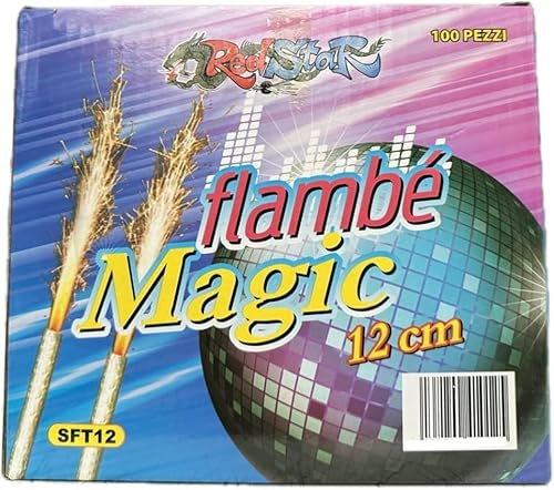 100 CANDELINE MAGIC FLAMBE FONTANA PARTY TORTA 12Cm categoria F1 (USO INTERNO ED ESTERNO)