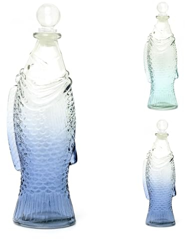Carousel Home Glass Koi Fish Shaped Bottle | Nautical Blue Fish Design Decorative Glass Bottle ~ 29cm – Colour Varies, One Supplied