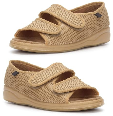 Offene Diabetiker Sandalen Damen Orthopädische Reha-Schuhe mit Klettverschluss Verstellbare Verbandschuhe Bei Geschwollene Füße Ödeme Hausschuhe