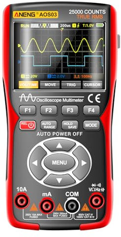Jemora Oscilloscopio portatile 3 in 1 Multimetro Generatore di segnale Doppio canale 50 MHz Larghezza di banda 280 MSa/s Oscilloscopio professionale ad alto campionamento 25000 Conteggi Multimetro dig