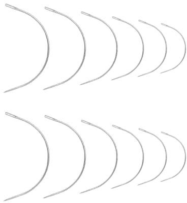 QEQSHQO 12 pezzi Ago Curvo,sottili,rotondi,per Cucire,Aghi Tappezzeria Curvo,Aghi Smussati,Aghi in Pelle Cuciti a Mano,Aghi Curvi per Parrucca,Ago di Tipo C,Per Riparare la Pelle