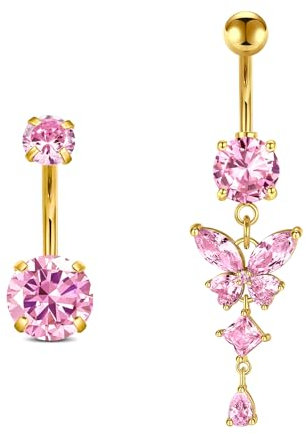 Rajnard Bauchnabelpiercing Gold Silber Chirurgenstahl Schmetterling Bananabells Piercing Schmuck 6mm 8mm 10mm 12mm 14mm Stablänge