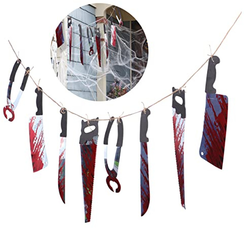 TOYANDONA Bannière Halloween Terrifiante Avec Couteaux Sanglants Décoration Murale Épouvantable Pour Fête Halloween Idéale Pour Maisons Hantées Et Scènes De Cimetières Couteaux