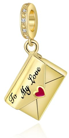 BIZK Charms Argent Sterling 925 Femmes Bijoux Pendentifs Compatible pour Bracelets Collier pour Les Mères, Les Amis, Les Amoureux (Enveloppe Dorée)