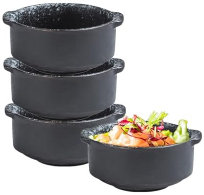 Ceramic Soup Bowls with Handles, 10 Ounce Porcelain Soup Crocks for French Onion Soup,Cereal,Beef Stew,Chill,Pasta,Sauce,Microwave and Oven Safe (Twelfth Lunar Month, Set of 4, 5 Inch)