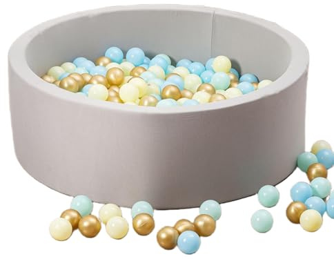 simpa Round Grey Soft Foam Ball Pit with 200 Assorted Colour Balls - Dimensions 90cm (Dia) x 30cm (H)