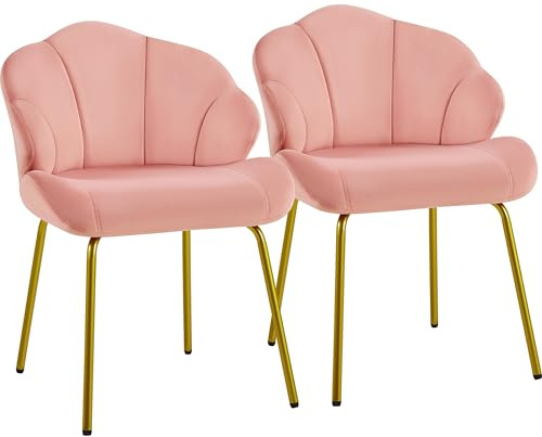 Yaheetech Fåtölj i snäckform, öronfåtölj, modern, stoppstol med metallben, polyester, för vardagsrum/toalettbord/sovrum, set om 2, rosa