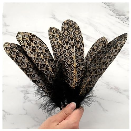 GreatRise 15-20cm Schwarz Gold Basteln Federn Heißprägung Bastelfern mit Verheißungsvolle Wolken Muster für Kunst Handwerk DIY Bastelfern Traumfänger Hochzeit Faschingskostüm Hut Dekoration 40 Stück