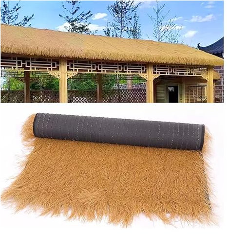 Realistisches Tiki-Hütten-Grasdach für Überdachung/Außenbereich/Zelt/Pavillon, dekorative, regenfeste künstliche Strohrolle, rustikales künstliches Kunststoff-Strohdach, lebensechte Strohgrasrollen