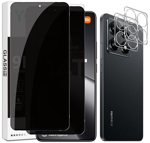 Yenwen Sichtschutzfolie für Xiaomi 14T 5G für Panzerglas, 2 Stück Sichtschutz und 2 Stück Kameraschutz, 9H Härte Privacy Schutzfolie Folie Anti Spy Blickschutzfolie
