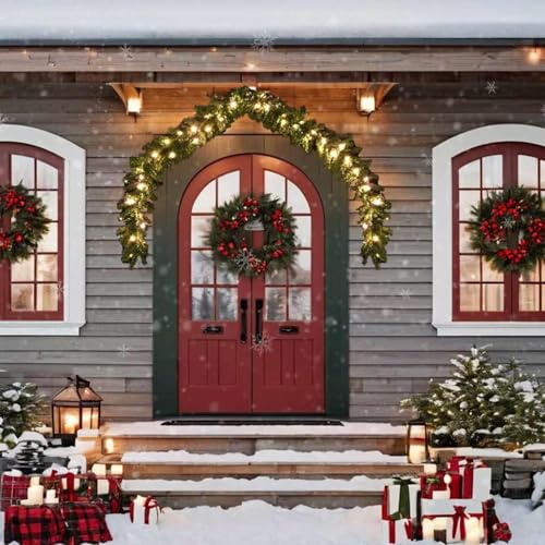 Gecheer Weihnachtsgirlande mit LED-Lichtern 10 m, 900 Zweige, 150 warmweiße LEDs, 8 Lichteffekten, geeignet für Innen- und Außenbereich, dekorativ für Haus Garten Festlichkeiten
