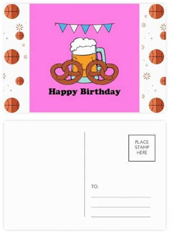 Postkarten-Set mit englischem Donut-Snack, Geburtstag, Bier, Basketball, Dankeskarte, Versandseite, 20 Stück