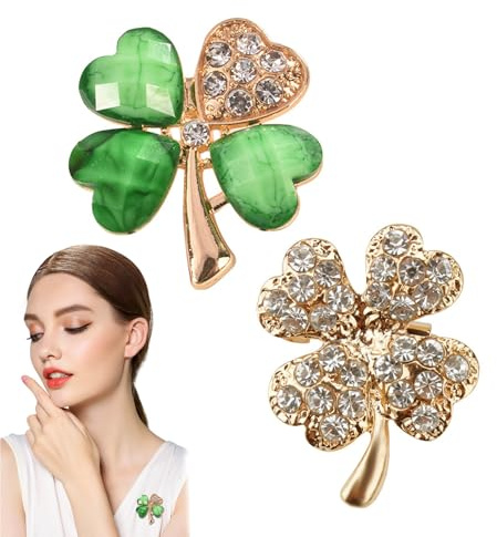 DHWEKU 2 Stück Brosche, Vierblättriges Kleeblatt Brosche, Damen Kristall Brosche, Strass Blumenstrauß Brosche Elegante Brosche, Strickjacke Elegant Metall Brosche für Frauen Hut Tasche Hochzeit