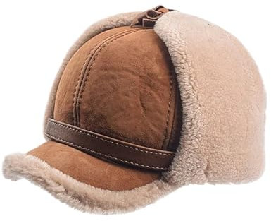 YUNCHU Winter Ohrenklappenmütze Gehörschutz, Winddichte Kappe, große Größe, Winter-Ledermütze, Herren, Dicke Ohrenklappen, Fliegermützen, Damen-Baseballmütze Für Skaten，Radfahren(Khaki,57cm)