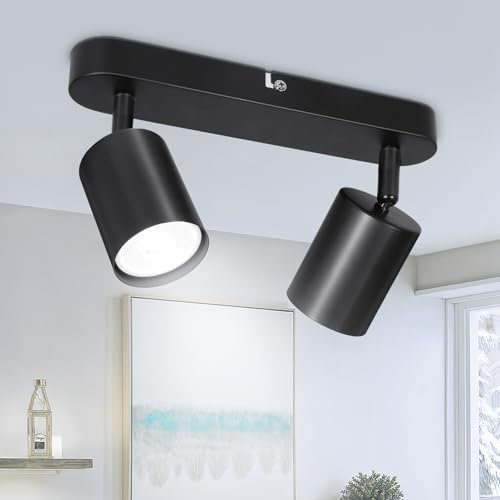 TaFiCo Deckenstrahler LED 2 Flammig - Deckenlampe Schwarz Strahler Innen GU10 - LED Deckenleuchte Schwarz Spot - Wandstrahler Deckenspot für Wohnzimmer Schlafzimmer Küche - Ohne Leuchtmittel