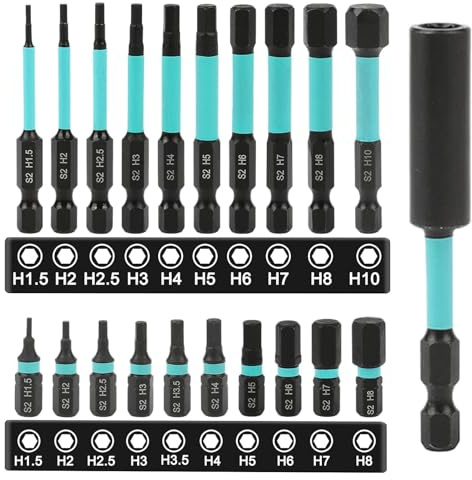 Juego de 20 puntas hexagonales JOYIAL para destornilladores inalámbricos, juego de puntas hexagonales para atornilladores de impacto de 1/4 pulgadas con extensión de bit