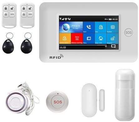 Sistema de alarma para la seguridad del hogar, Alarma Inteligente Pantalla Táctil Completa De 4,3 Pulgadas Inalámbrico 433MHz GSM De Alarma De Seguridad Antirrobo For El Hogar Con Detector De Humo Kit
