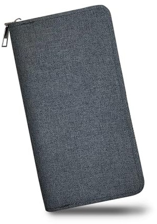 AdiStylinno Portafoglio da uomo, in tela lunga con cerniera, grande capacità, porta carte di credito portafogli con chiusura lampo, tasca per telefono e contanti, Nero , 19.5 x 10 x 3 cm / 7.68 x 3.94