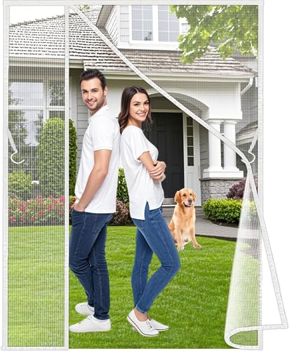 Luxvix Aktualisierte Linke Rechts Öffnung Magnet Fliegengitter-Tür, 70x210 cm Insektenschutz Balkontür, Fliegengittertür Ohne Bohren, Automatisch Verschließen Moskitonetz Für Balkontür Weiß