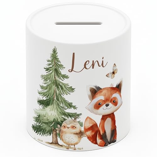 Personalisierte Spardose Kinder mit Namen – Keramik Sparschwein als Taufgeschenk, Geburtstagsgeschenk & Einschulungsgeschenk – Spardose Mädchen & Jungen, Geschenke zur Taufe - Fuchs (8x9,5 cm)