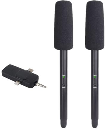 Muyilanc Micrófono Inalámbrico para Entrevistas, Cámara Réflex Móvil, Ideal para Reporteros, con Cancelación de Ruido para Exteriores, Portátil, 1 A 2.