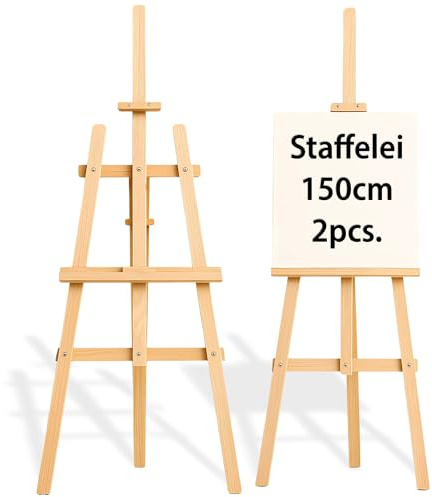 Målarstaffli i trä 150 cm (2 stycken) - Hopfällbara och höjdjusterbara stafflier för målning Dukhållare för konstnärer målningar och bröllopstavlor Passar både barn och vuxna