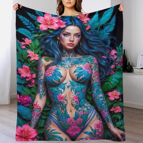 TBDUEPS Coperte erotiche con fiori per letto, morbide e super morbide, ideali come regalo per la nonna, 50x60 pollici (127x152 cm)