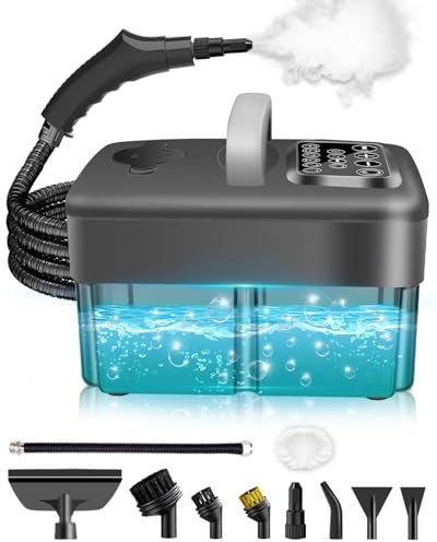 Mecmic Upgrade Steam Cleaner Handheld - 2500w Steamer,6-Level Adjustable,1.6L Water Tank,120°C Steam,15s Heat-Up,Portable with 10 pcs Accessories,Cleaning for Floor, Sofa, Curtains,Window,Car