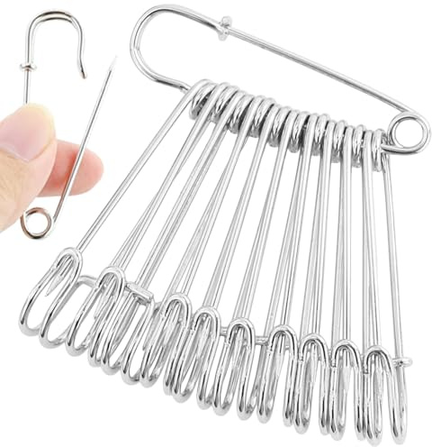 15 spille da balia kilt, grandi, 63 mm, in acciaio inox, resistenti spille di sicurezza per coperte, maglieria, gioielli e artigianato (argento)