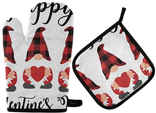 2 pezzi Forno E Presine Guanti Buffalo Check Plaid Gnomes Happy Love'S Day Guanti Da Cucina Divertenti Guanti Da Barbecue Per Cottura Al Forno, Cucina, Cucinare