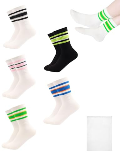 FUGLUS 5 Piezas Calcetines Deportivos Rayas de colores, Calcetines de Tenis para NiñAs, Calcetines Deportivos Rayas, Calcetines de Rizo para Mujer, Calcetines Deportivos Bidireccionales (38-42)