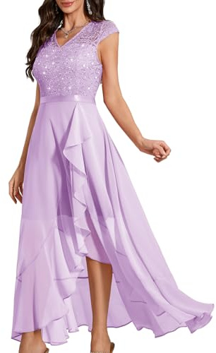 Bbonlinedress Robe de cocktail formelle à paillettes en dentelle florale pour invitée de mariage, demoiselle d'honneur, bal de fin d'année, manches courtes, manches courtes