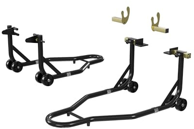 ACEKOOL Motorcycle Stands, 900 Lb Capacity Front Rear Wheels Lift Combo with u+l Adjustable Swingarm Spool, Heavy Duty Paddock Stands for Maintenance and Repairs, Black