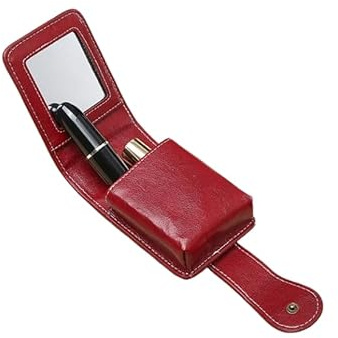 PengLAI Premium PU Leather Lipstick Case & Makeup Organiser with Mirror - Slim Vanity Case Holds 3 Lipsticks, Cosmetic Storage for Travel, Gift