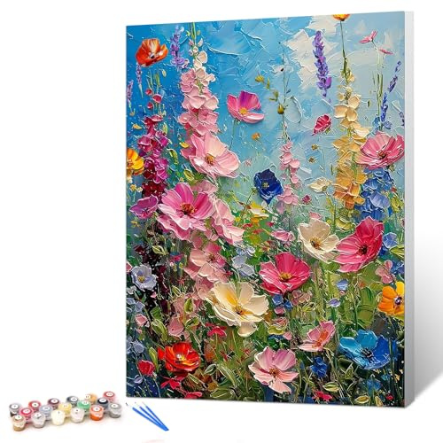 gelrovaled Malen Nach Zahlen Erwachsene, Handgemalt Ölgemälde Kit für Anfänger und Erwachsene Mit 3-Pinseln und Acrylfarbe, 30X40CM, mit Rahmen, Flowers