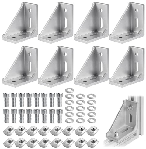 8 pezzi di materiale di fissaggio ad angolo in alluminio, 30 x 60 connettori ad angolo in alluminio, con 16 set di cursori fissi, connettore angolare a 90°, realizzato in alluminio per profili in