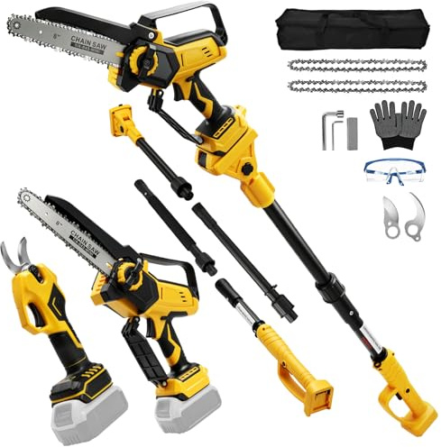 4-i-1 minimotorsåg och batterigrensax teleskop för Dewalt 18 V 20 V batteri, 8 tums högknappsgrensåg, 2,8 cm elektrisk trädgårdssax, maximal räckvidd upp till 4,5 m, lämplig för trädgårdsskötsel