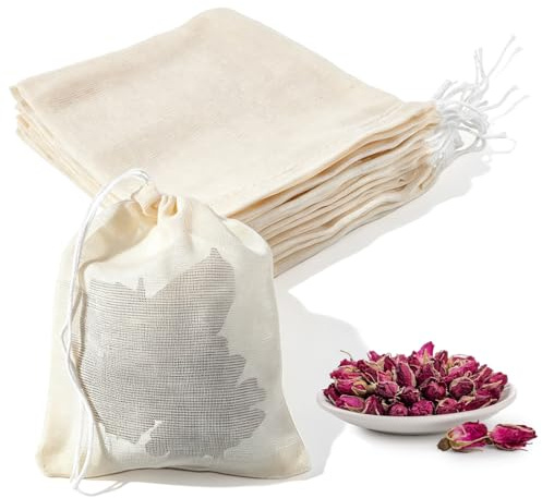 25 Pcs Spice Bags for Cooking, Muslin Bags for Cooking, Reusable Empty Tea Bag with Drawstring Loose Tea Soup Coffee Filter Bag Spice Storage Cheese Cloth, 8 X 10cm
