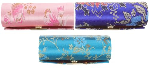 MOBUTOFU Boîte de Rangement Maquillage 3 Pièces Fermeture Lisse et Style Chinois, Porte-Rouge à Lèvres Portable pour Femmes, Compatible Paquet à Main et Occasions Festives Plusieurs Styles
