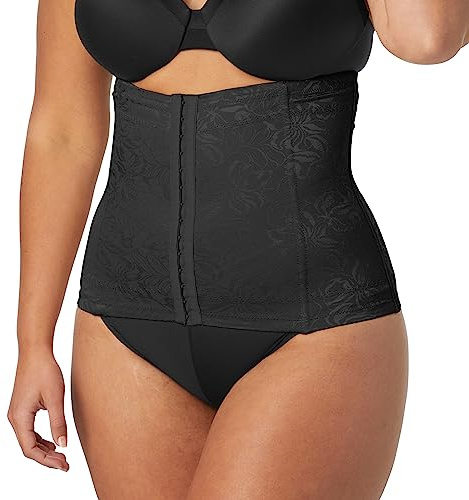 Maidenform shapewear midjekorsett för kvinnor, magkontroll med spets, extra fast stöd, Svart, L