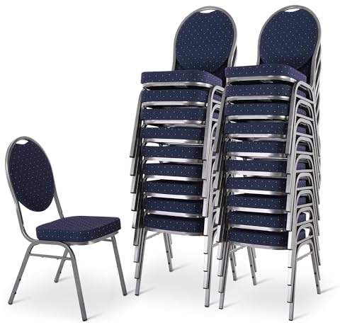RABURG Vienna Stapelstuhl, 20er-Set, gepolstert, stapelbar, Silber/Blau | Belastbarkeit ca. 150 kg, robuster Stahlrahmen, für Gastronomie, Hotel, Konferenz und Events