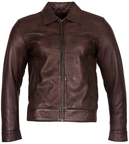 Infinity Leather Giacca da Motociclista Harington in Pelle Scamosciata Marrone 100% Capra da Uomo
