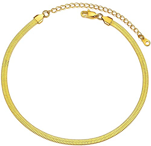 PROSTEEL Choker Collana a Girocollo Donna a Catena Serpente Piatta 5 mm, Girocollo Donna Oro Lunghezze Regolabile 32-41 cm, Acciaio Placcato Oro, Oro, Hip Hop Punk Rap (con Confezione)