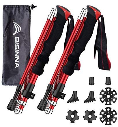 BISINNA Collapsible Trekking Hiking Poles- 2 Pack Folding Aluminum Walking Sticks with Quick Lock System 4 Season Accessories,Telescopic, Adjustable, Lightweight for Men Women