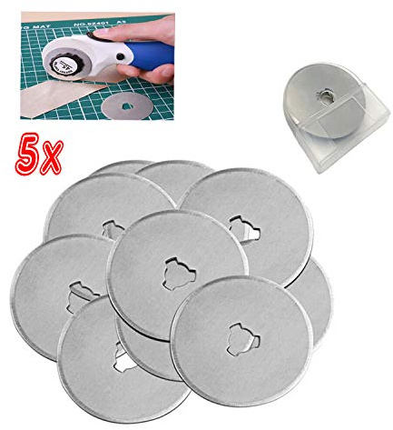Bonn-Design 5X Premium Ersatzklingen Rundklingen 45 mm für Rollschneider Rollmesser Stoffschneider Passend für Prym OLFA Cutter 45mm mit Box Long Life Qualität 5 10 15 Stück Rundmesser EXTRA Scharf
