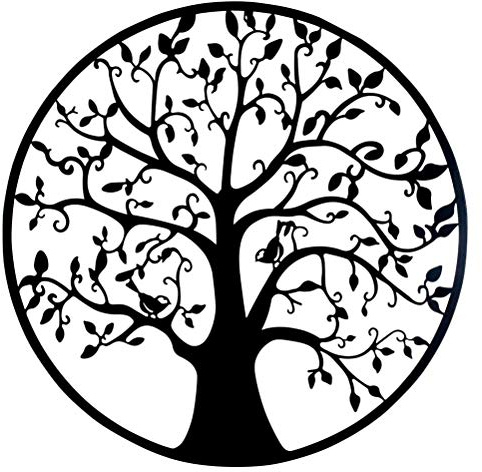 Wanddeko Eisen: Baum des Lebens und Vögel, Schwarz, Mod 12, H 80 cm