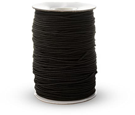 Realm Elastic Cord/Round Hat Elastic Black & White (1mm, 2mm & 3mm) Craft, Jewellery Stringing, Masks, Party Hats (Black, 1.5mm - 5 Metres)