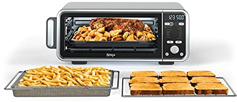 Ninja SP301 Dual Heat Air Fry Countertop 13-in-1 Oven with Extended Height, XL Capacity, Flip Up & Away Capability for Storage Space, with Air Fry Basket, SearPlate, Wire Rack & Crumb Tray, Silver